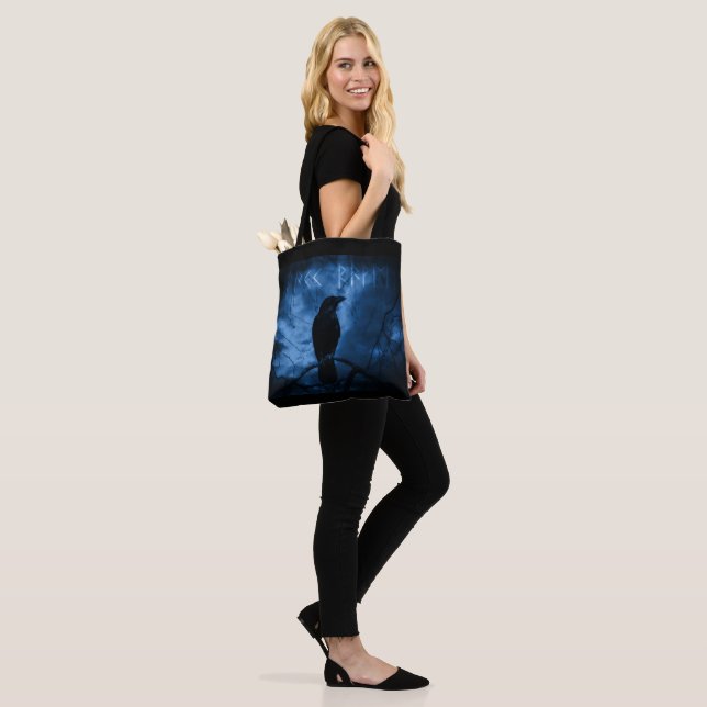 Black Crow with Runes Dark Goth Style Tote Bag (On Model)