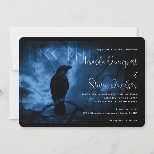 Black Crow with Runes Dark Goth Style Wedding Invitation (Front)