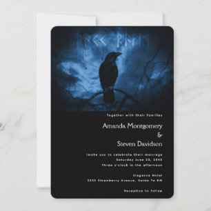 Black Crow with Runes Dark Goth Style Wedding Invitation