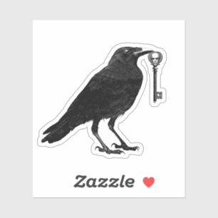 Black Crow With Skeleton Key In Beak