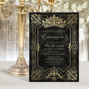 Black Crown Tiara Elegant Quinceanera Invitation