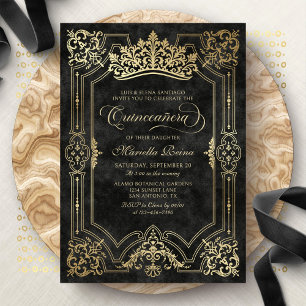 Black Crown Tiara Elegant Quinceanera Invitation