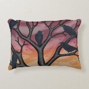 black crows and ghosts at sunset decorative cushion