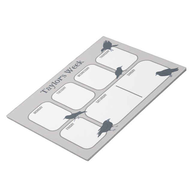 Black Crows Personalised Weekly Planner Notepad (Angled)