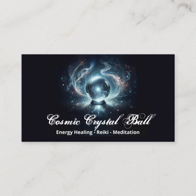 Black Crystal ball Energy Reiki Meditation Business Card (Front)