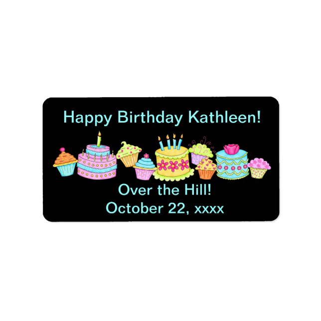 Black Cupcakes /Cake Over the Hill Birthday Label (Front)
