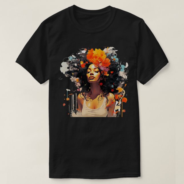 Black Curly Melanin Graffiti Art Style Womens Prin T-Shirt (Design Front)