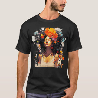 Black Curly Melanin Graffiti Art Style Womens Prin T-Shirt