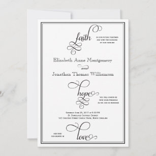 Black Curly Script Faith Hope & Love Wedding Invitation