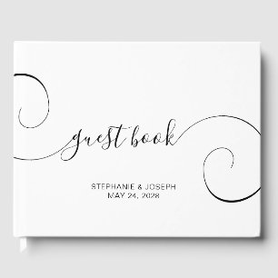 Black Curly Script Wedding Guest Book