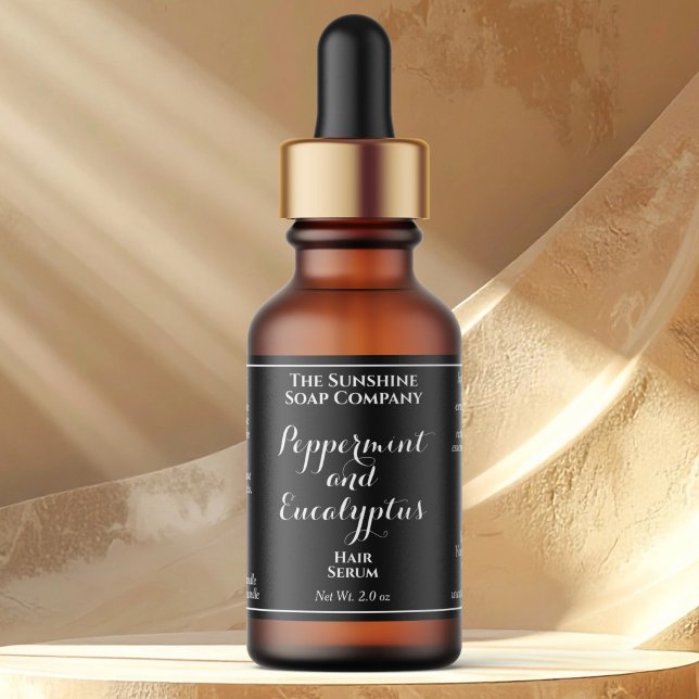 Black curly text cosmetics dropper bottle label  (Creator Uploaded)