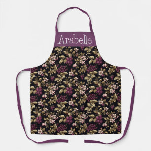 Black Currant Berries with Cream Flowers Apron