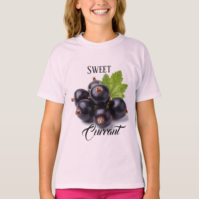Black Currants With Water Drops & Green Leaf T-Shirt (Front)