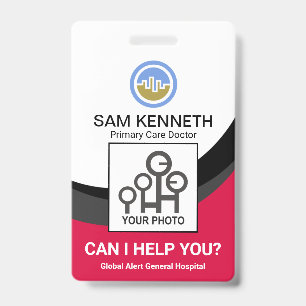 Black Curvature Waves Medical Doctor Photo ID Badge