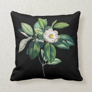 Black cushion with white magnolia
