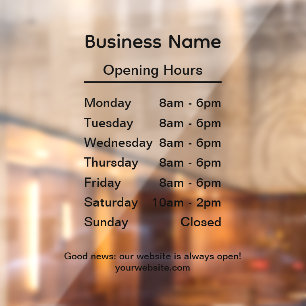 Black Custom Branded Business Name Opening Hours