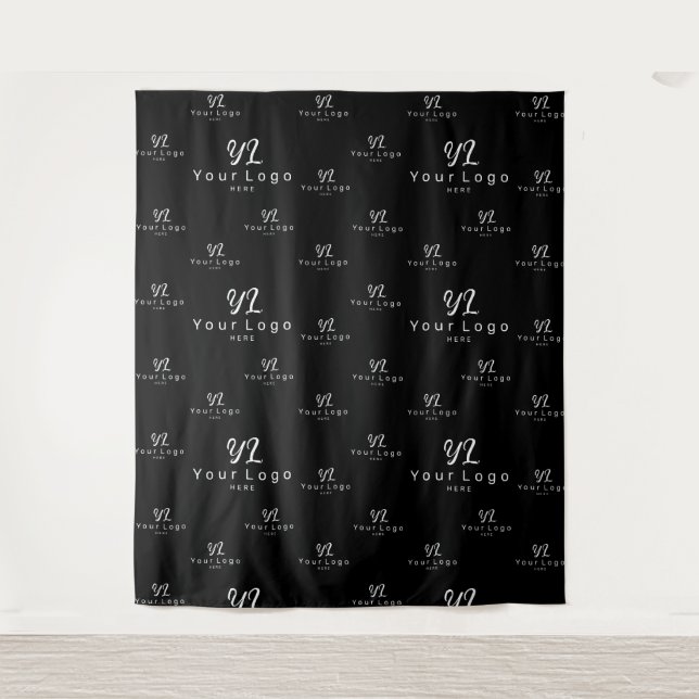 Black Custom Business Logo Backdrop Trade show Tapestry (Front)