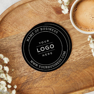 Black Custom Business Logo Branded Round Paper Coaster