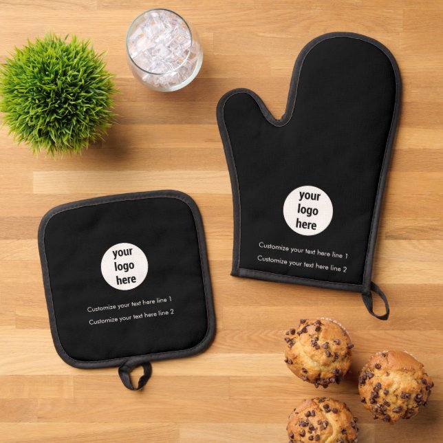 Black Custom Business Logo Company Promotional  Oven Mitt & Pot Holder Set (Top Down)
