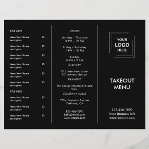 Black Custom Business Logo Restaurant Takeout Menu