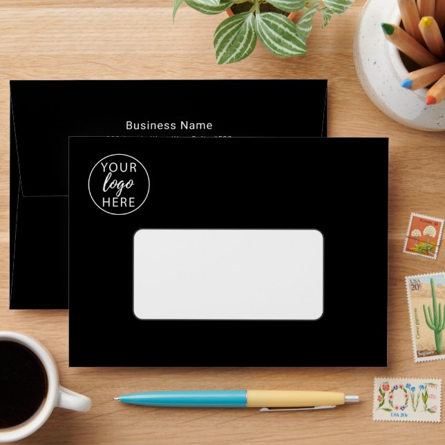 Black Custom Business Logo Return Envelope (Desk)