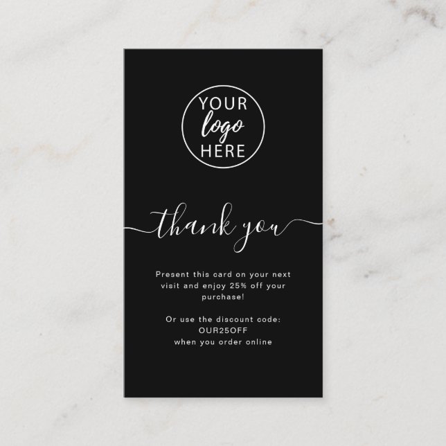 Black Custom Business Thank You Discount Card (Front)