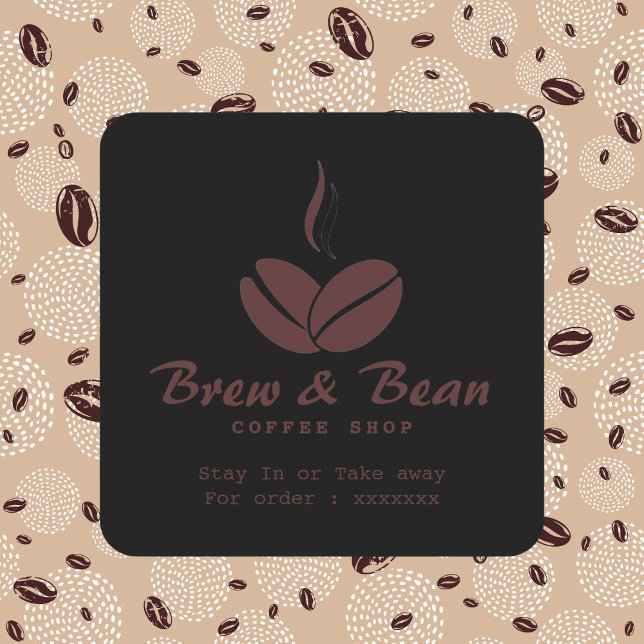 Black Custom coffee shop logo square sticker (Creator Uploaded)