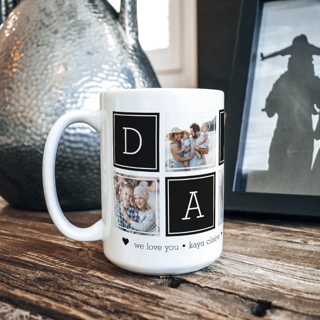 Black | Custom Daddy 5 Photo Colorblock Collage Coffee Mug (Creator Uploaded)