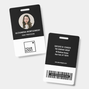Black Custom Employee Photo ID Logo Barcode Name Badge