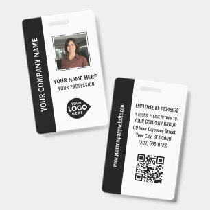 Black Custom Employee Photo ID Logo Qr Code Name  Badge