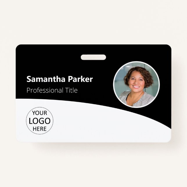 Black Custom Employee - Photo, Logo, Barcode, Name ID Badge (Front)