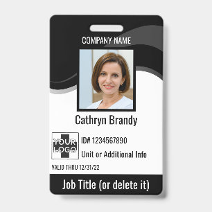 Black custom Employee Security Id, logo, Bar Code ID Badge