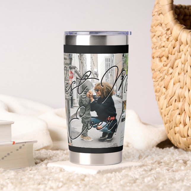Black Custom Five Photo Collage Best Mum Ever Insulated Tumbler (Living Room)