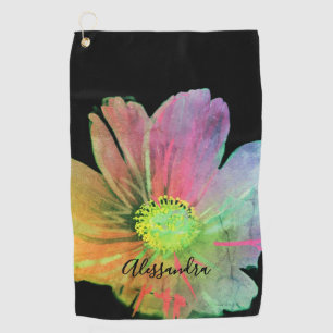 Black Custom Floral Watercolor Colourful Wildflowe Golf Towel