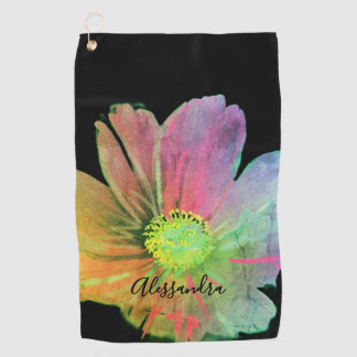 Black Custom Floral Watercolor Colourful Wildflowe Golf Towel