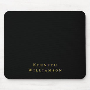Black Custom Gold Name Minimalist Elegant Men Mouse Pad