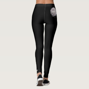 Black Custom Leggings, Ultra Pale Pink Rose / Name Leggings