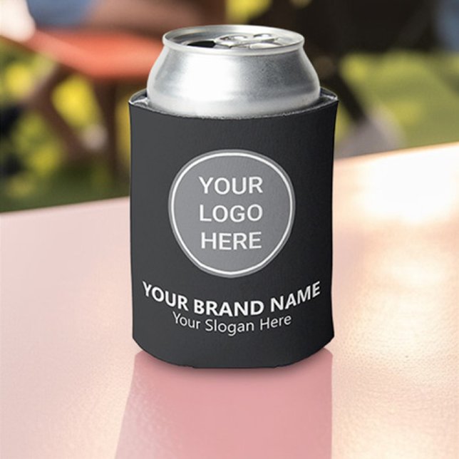 Black Custom Logo Corporate Marketing Business Can Cooler (Creator Uploaded)