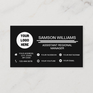 Black Custom Logo Minimalist Social Media Icons Business Card
