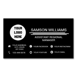 Black Custom Logo Minimalist Social Media Icons Magnetic Business Card