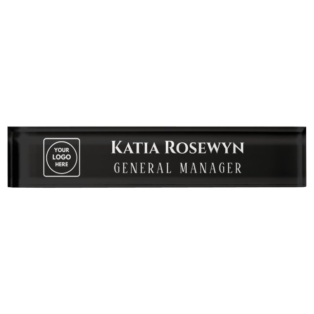 Black Custom Logo | Modern Personalised Desk Sign (Front)
