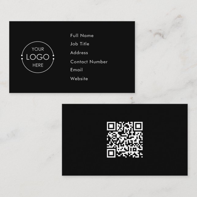 Black Custom Logo QR Code Business Card Template (Front/Back)