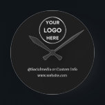 Black Custom Logo Text Modern Minimalist Business Round Clock<br><div class="desc">Easily update your company's branding with our simple,  custom business template in a modern minimalist style. Add your logo,  social media name and website,  or costum text to create a professional look in just minutes. Need help with personalisation? Contact us using the message button below for assistance.</div>