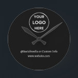 Black Custom Logo Text Modern Minimalist Business Round Clock<br><div class="desc">Easily update your company's branding with our simple, custom business template in a modern minimalist style. Add your logo, social media name and website, or costum text to create a professional look in just minutes. Need help with personalisation? Contact us using the message button below for assistance.</div>
