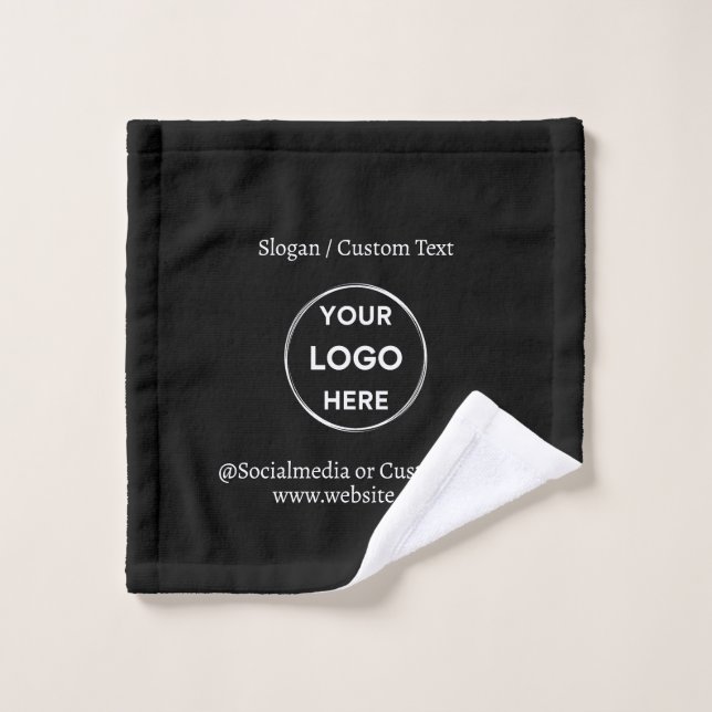 Black Custom Logo Text Modern Minimalist Business Wash Cloth (Wash Cloth)