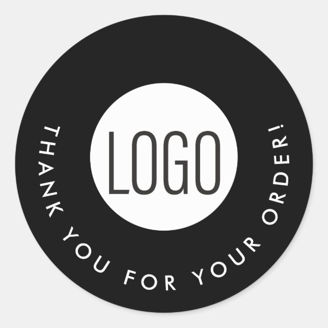 Black Custom logo Thank you for your order  Classic Round Sticker (Front)