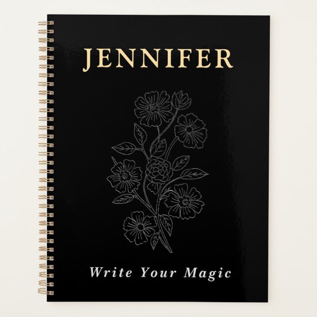 Black Custom Name Notebook – Sleek & Stylish Planner (Front)