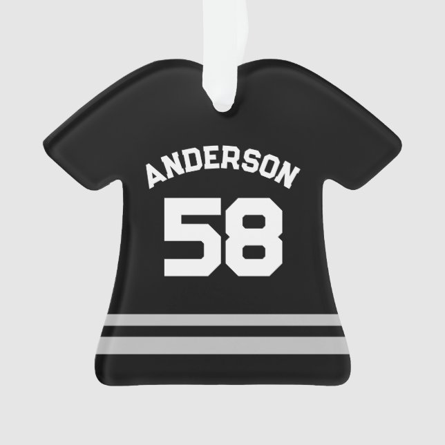 Black Custom Name & Number Sports Jersey Ornament (Front)