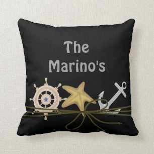 BLACK CUSTOM NAUTICAL STARFISH Anchor, Ship Pillow