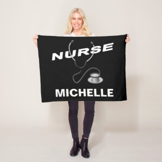 BLACK Custom Nurse Name Fleece Blanket